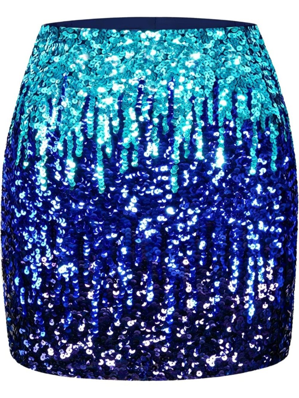 Women Sequin Sparkle High Waist Bodycon Stretchy Sky Blue/Royal Blue Mini Skirt